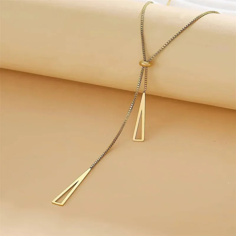 Minimalist Y-Chain Necklace with Triangular Drop Pendants